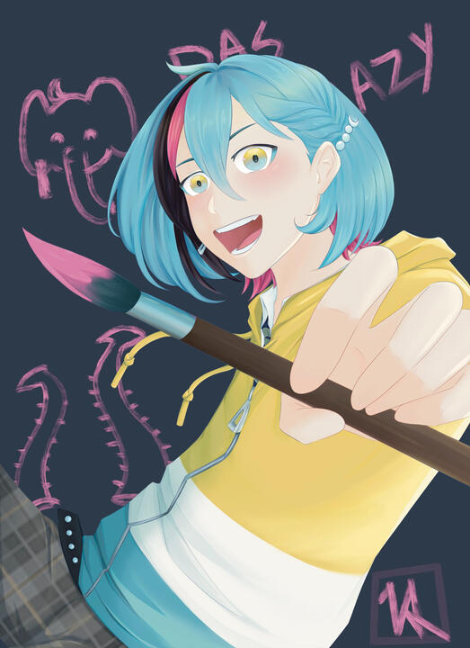 Fully colored, with background, character portrait.