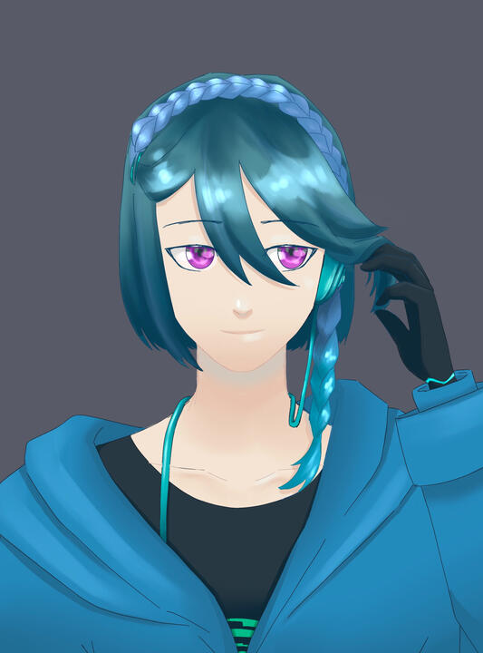 Fully colored, plain background, character portrait