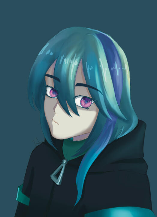 Fully colored, plain background, character portrait