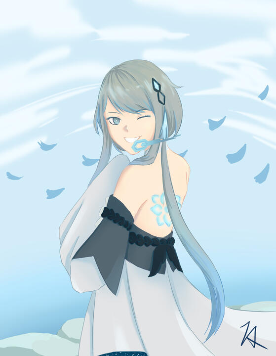 Fully colored, with background, character portrait