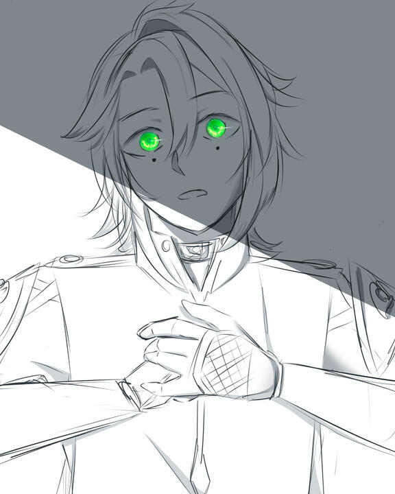 Black and white, partially colored, unfinished line art.